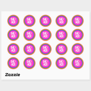 LGBTQ Pride Rainbow Pronouns Ze Haar Ronde Sticker