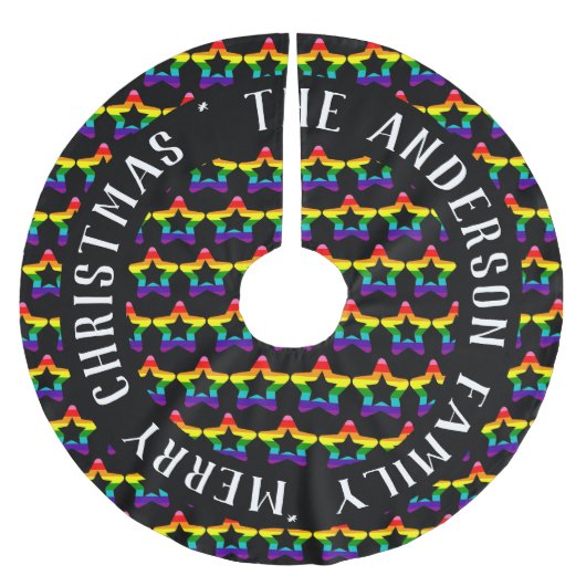 LGBTQ Pride regenboogkleurige kerststerren penseel Kerstboom Rok (Voorkant)