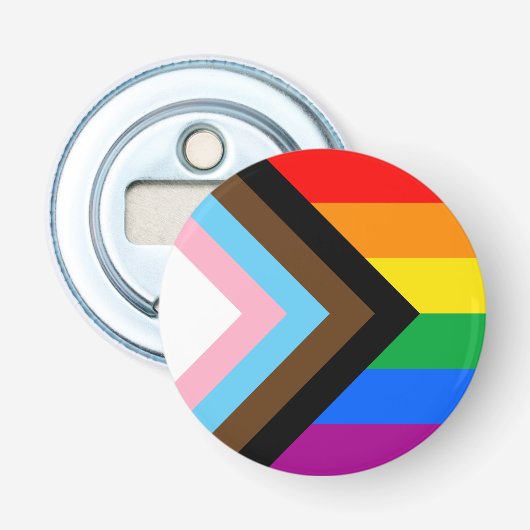 LGBTQ+ Progress Pride Button Flesopener (Voorkant)