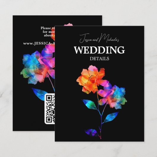 🌈 LGBTQ QR code Wedding Details Petals & Pride Informatiekaartje (Voorkant / Achterkant)