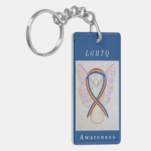 LGBTQ Rainbow Awareness Ribbon Angel Art Sleutelha Sleutelhanger (Voorkant Links)