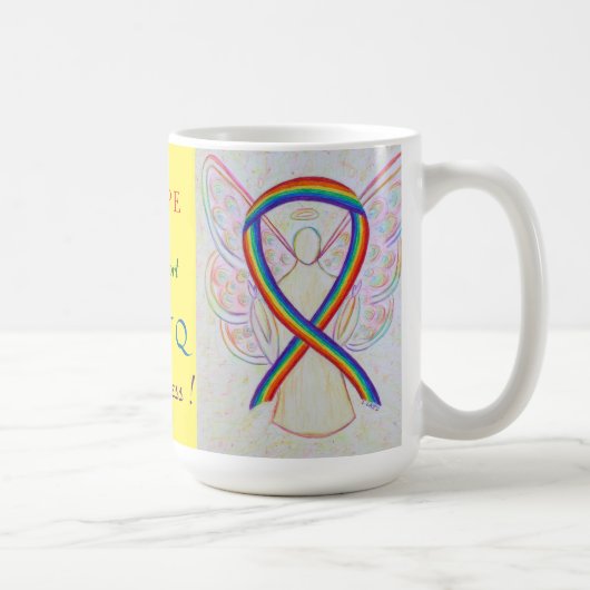 LGBTQ Rainbow Awareness Ribbon Angel Custom Mug (Droite)