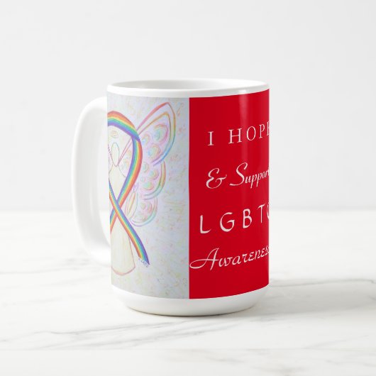 LGBTQ Rainbow Awareness Ribbon Angel Custom Mug (Devant gauche)
