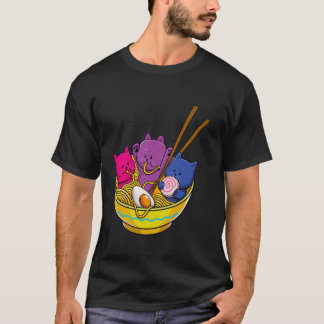 LGBTQ Rainbow Bisexual Pride Flag Cats In Ramen An T-shirt