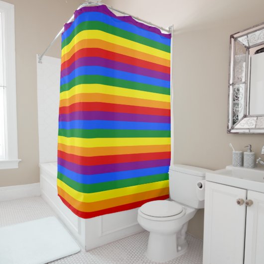 LGBTQ+ Rainbow Flag Stripes for Pride Month -  Douchegordijn (In situ)
