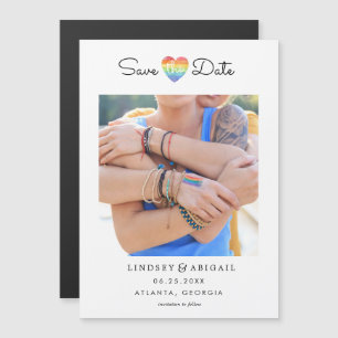 LGBTQ Rainbow Heart Opslaan Datum met Foto Magnetische Uitnodiging