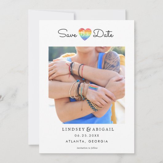 LGBTQ Rainbow Heart Opslaan Datum met Foto Save The Date (Voorkant)