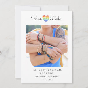 LGBTQ Rainbow Heart Save the Date with Photo