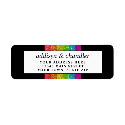 LGBTQ Rainbow Zwart Chique Modern Wedding Glitter Etiket (Voorkant)
