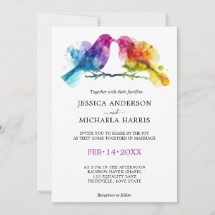 🌈 LGBTQ Regenboog Lovebirds bruiloft Kaart