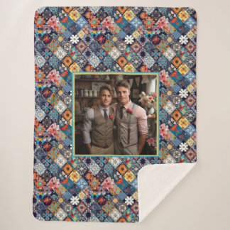 LGBTQ Retro Geometrische Tapijtdeken Bruiloft Sherpa Deken