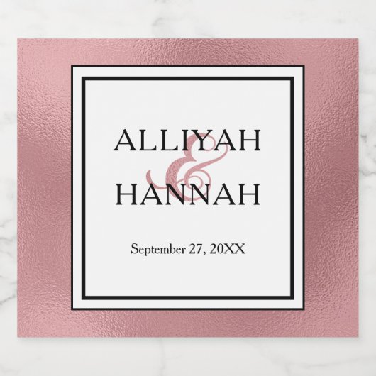 LGBTQ Roos Gold Modern Wedding Sparkling Wine Lab Sparkling Wijnetiket (Enkel label)