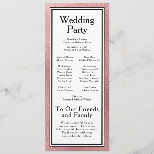 LGBTQ Roos Goud Modern Trouwprogramma Programma (Achterkant)