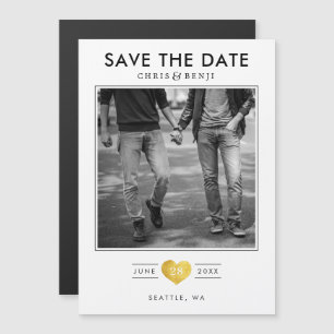 LGBTQ Save the Date met foto en gouden hart Magnetische Uitnodiging