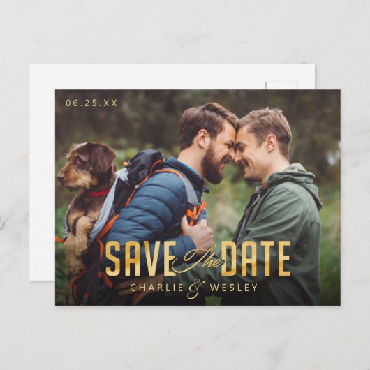 LGBTQ Simple Traditional Save the Date with Photo Briefkaart (Voorkant / Achterkant)