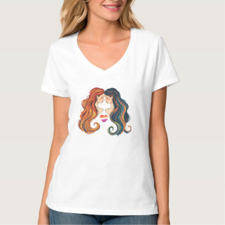 LGBTQ twee langharige vrouwen tegenover elkaar T-shirt