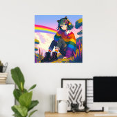 LGBTQIA+ Anime Meisje Lesbische Pride Poster (Thuiskantoor)
