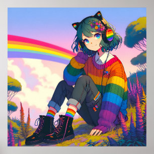 LGBTQIA+ Anime Meisje Lesbische Pride Poster