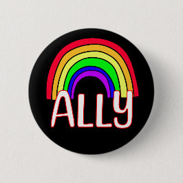 LGBTQIA+-bondgenoot | Schattigee Regenboog en Hart Ronde Button 5,7 Cm