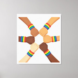 LGBTQIA+ Eenheidscirkel met Regenboogarmbanden Canvas Afdruk