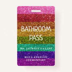 LGBTQIA Glitter terug naar school Bathroom Pass Badge