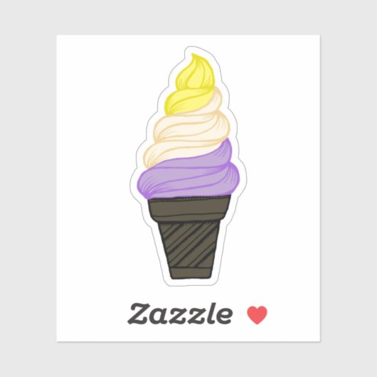 LGBTQIA+ Nonbinary Pride Soft Serve Ice Cone Sticker (Vel)