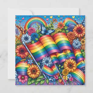 LGBTQIA+ Pride Vlaggen, Regenbogen, Bloemen Kaart