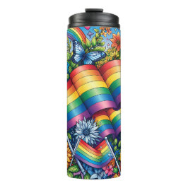 LGBTQIA+ Pride Vlaggen, Regenbogen, Bloemen Thermosbeker