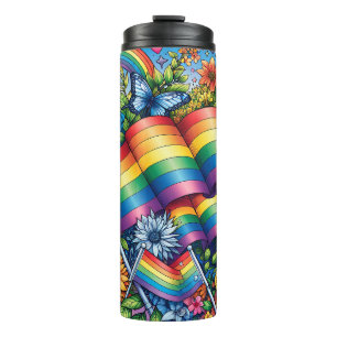 LGBTQIA+ Pride Vlaggen, Regenbogen, Bloemen Thermosbeker