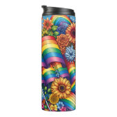 LGBTQIA+ Pride Vlaggen, Regenbogen, Bloemen Thermosbeker (Geroteerd rechts)