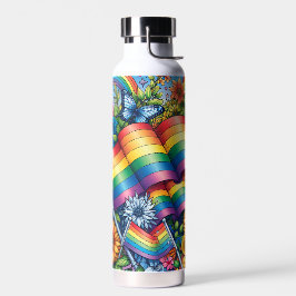 LGBTQIA+ Pride Vlaggen, Regenbogen, Bloemen Waterfles