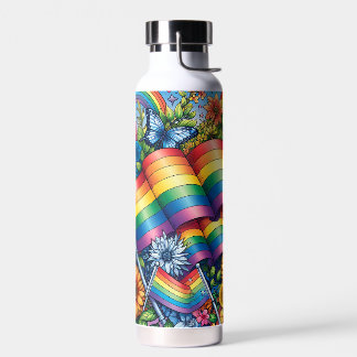 LGBTQIA+ Pride Vlaggen, Regenbogen, Bloemen Waterfles