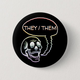  LGBTQIA+ Regenboogpride Pronouns Skull Ronde Button 5,7 Cm