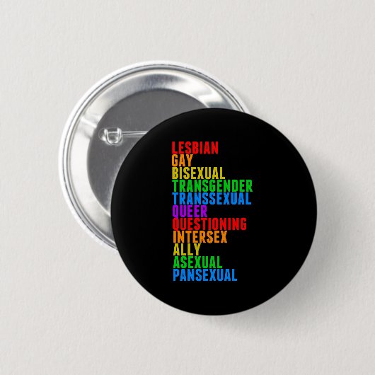 LGBTTQIAAP Pride Diversity Rainbow Acrostic Ronde Button 5,7 Cm (Voorkant /achterkant)