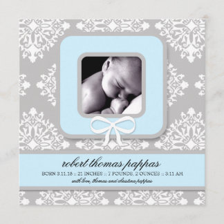 LGC | Faire-part Garçon gris et bleu Damas