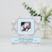 LGC | Faire-part Garçon gris et bleu Damas (Debout devant)