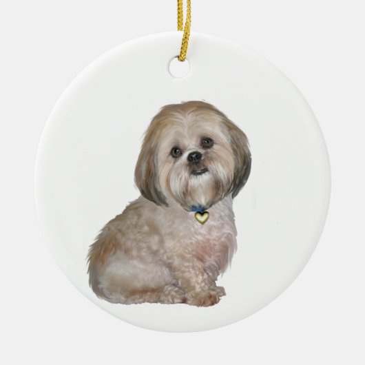 Lhasa Apso (A) - gouden / crème Keramisch Ornament (Voorkant)