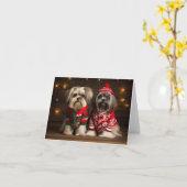 Lhasa Apso Chiens Carte de Noël (Fleur jaune)