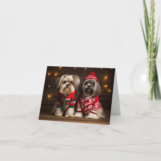 Lhasa Apso Chiens Carte de Noël (Devant)