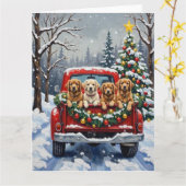 Lhasa Apso Christmas Red Truck Holiday Kaart (Gele Bloem)
