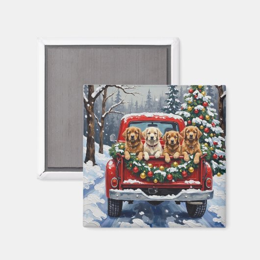 Lhasa Apso Christmas Red Truck Holiday Magneet (Voorkant / Achterkant)