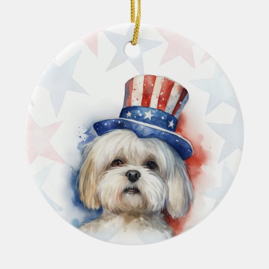 Lhasa Apso Dog, 4th of july Personalized Keramisch Ornament (Voorkant)