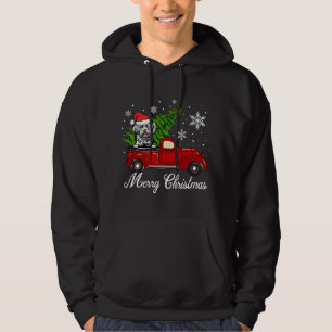 Lhasa apso Dog Riding Red Truck Merry Kerstde Hoodie