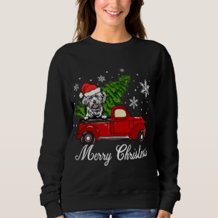 Lhasa apso Dog Riding Red Truck Merry Kerstde Trui
