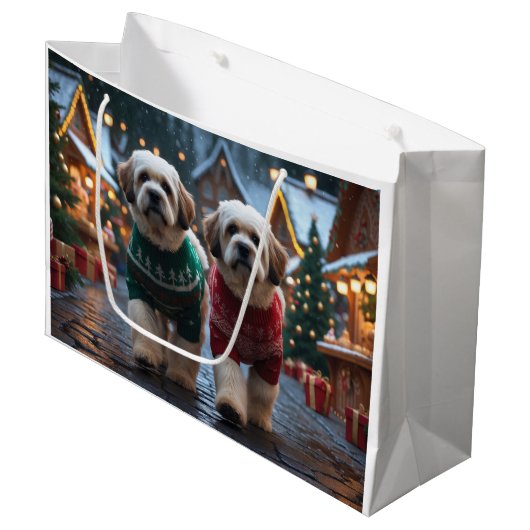 Lhasa Apso Dogs Christmas Snow Holiday Groot Cadeauzakje (Voorkant Gekanteld)