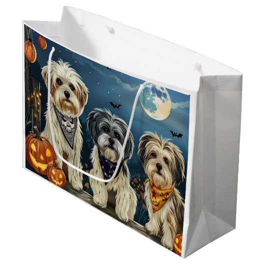 Lhasa Apso Halloween Spooky Groot Cadeauzakje (Voorkant Gekanteld)