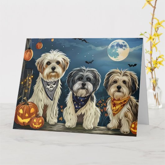 Lhasa Apso Halloween Spooky Kaart (Gele Bloem)