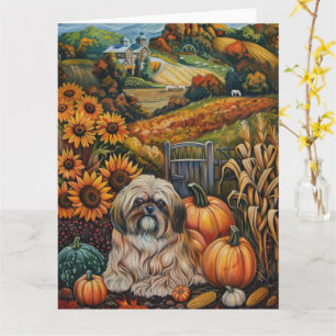 Lhasa Apso-hond Herfst Oogst Thanksgiving Kaart