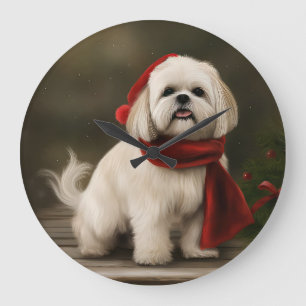 Lhasa Apso-hond in de sneeuw met Kerstmis Grote Klok