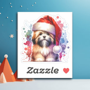 Lhasa Apso Hond in Santa Hat Kerstmis Sticker